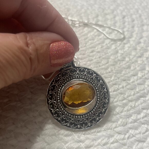 Gorgeous DEEP CITRINE FILIGREE Handmade Sterling 925 Pendant/Chain #921D - Picture 1 of 3